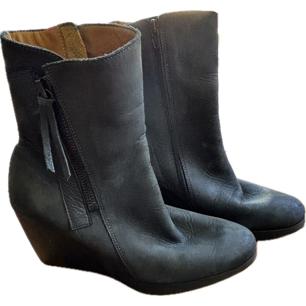 Arche Leather Wedge Ankle Double Zipper Boots, Black, EU 37